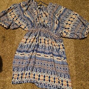 H&M Womens Dress with Blue and White Geometric Design